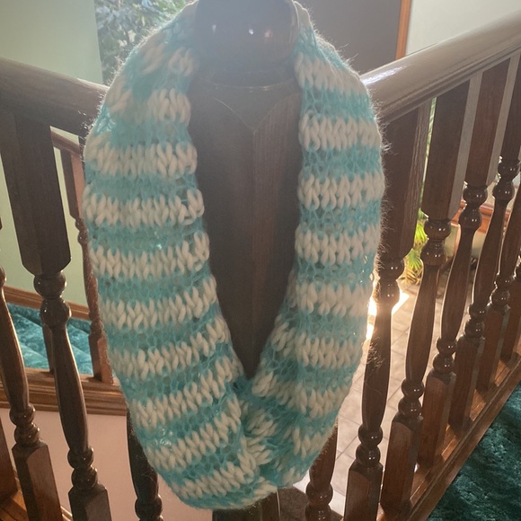 Blue and White Knit Infinity Scarf - Picture 2 of 3